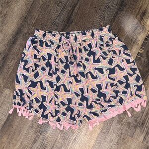 Simply Southern Navy Starfish Shorts with Pink Tassel Trim